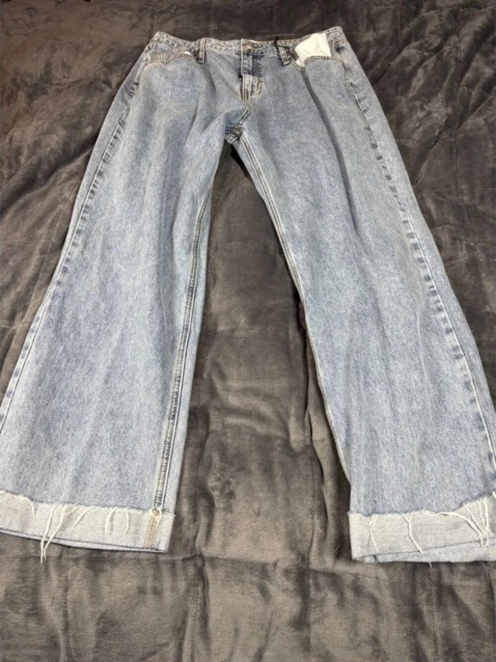 Princess Polly PP DNM Wide Leg Jeans Light Wash Distressed Cuffed‎ Womens US 12